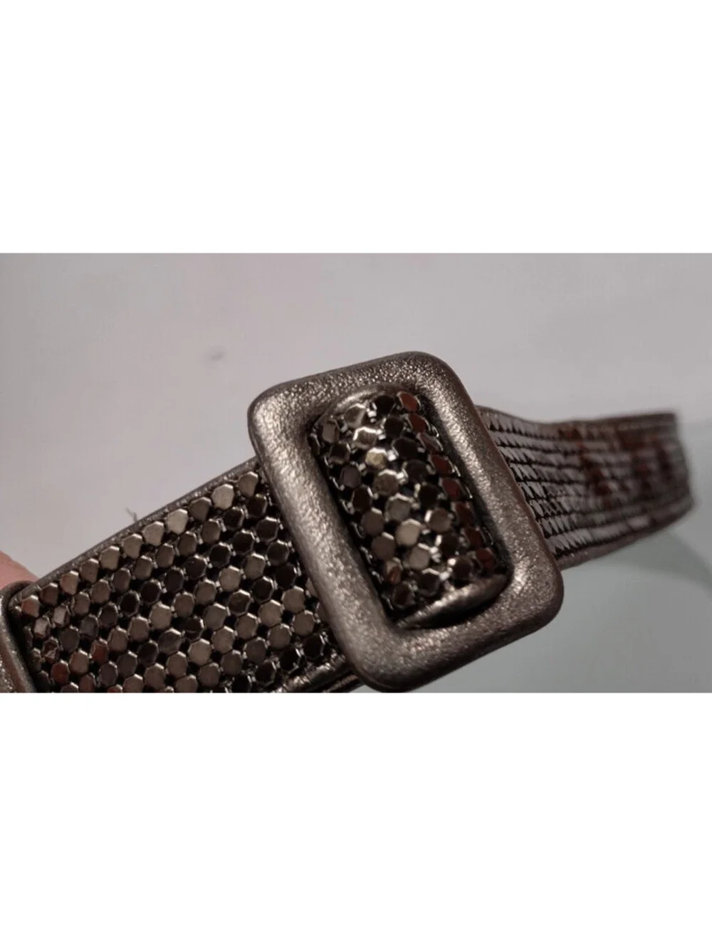 1970s Metal Mesh Olive Metallic Leather Belt Cinch Waist Small 25 / 27